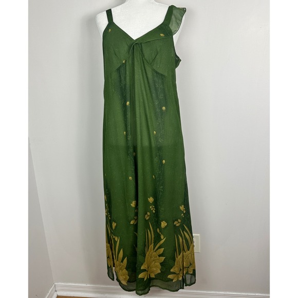Vintage Magic Green Floral Ruffle Maxi Dress Babydoll Y2K Womens Size Large Boho - Picture 3 of 16